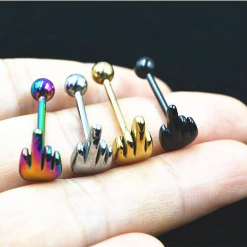 LOT50pcs Body Piercing Jewelry-Surgical Steel PUNK Finger Shape Tongue Ring Bar Nipple Barbells 14G Body Piercing Jewelry
