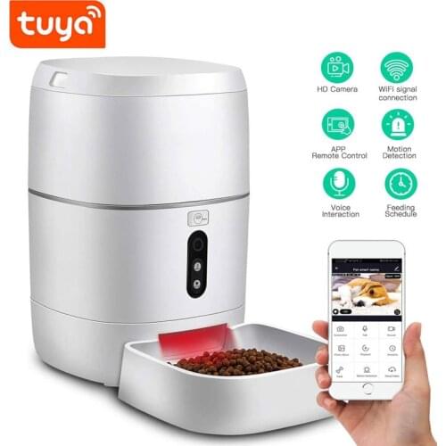 Tuya 6L Smart Home Automatic Wireless Wifi Remote Control Pet Food Feeder Support Video for dogs and cats