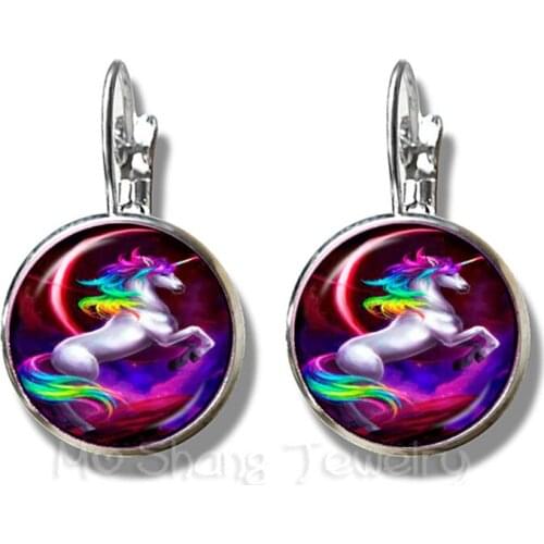 Vintage Horse Image Unicorn Charms Infinite Wrap Stud Earrings Silver Plated Earrings For Women Girls Best Gift