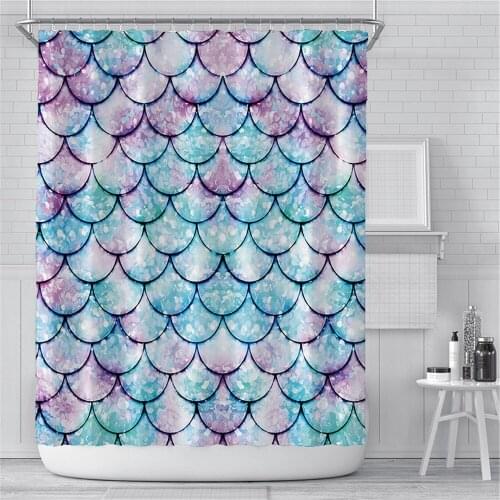 Fish Scales Shower Curtains Colorful Scales Bathroom Curtains with Hooks Blue Pink Green Waterproof Shower Curtains 180x180cm