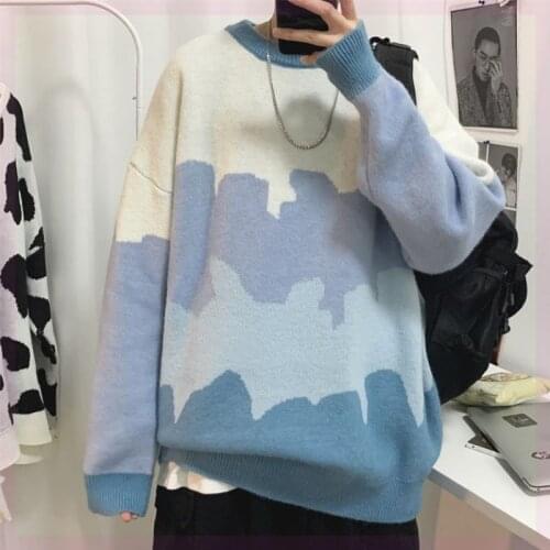 YASUGUOJI New 2021 Men Harajuku Color Blocked Sweaters Pullover Mens Casual Korean Fashion Sweater Vintage Clothes Couple Wear