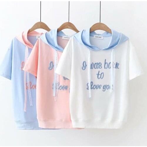 Women T-shirt Spring Autumn Clothes Cotton hooded stitching short-sleeved thin sweater women trend 2021 new Korean Cute Tops