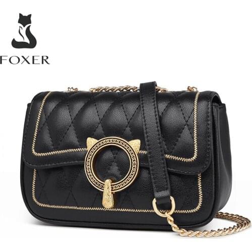 FOXER Stylish Female Mini Shoulder Bag Womens Summer Cross-body Bag Girls Simple Small Flap Messenger Bags Split Leather