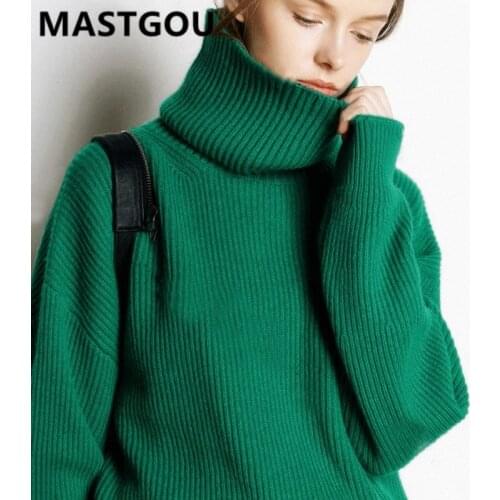 MASTGOU Wool Womens Sweater Autumn Winter Warm Turtlenecks Casual Loose Oversized Lady Sweaters Knitted Pullover Top Pull Femme