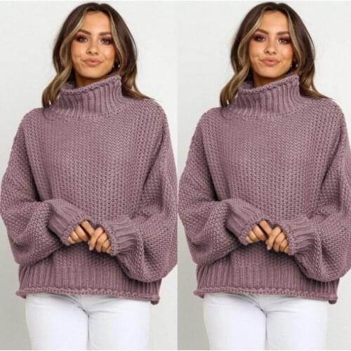 Women Knitted Sweater Turtleneck Fall Winter Pullover Loose Warm Casual Thick Elegant Sweet Daily Female Streetwear Sweater Tops