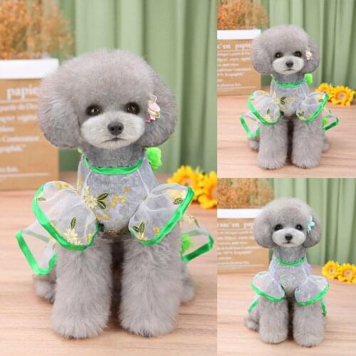 Dog Pet Dresses Summer Dress Dog Clothes Wedding Skirt Pet Dog Primer Rose Flower Print Dress Clothes Cat Lace Breathable Dress