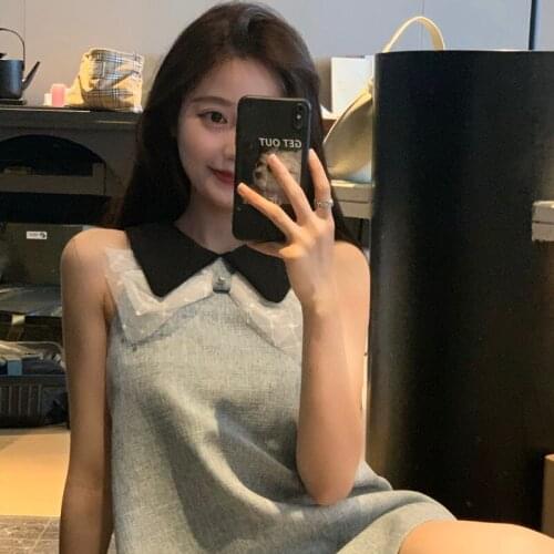 Womens Summer Loose Design Temperament Sleeveless Short Skirt New Korean Style Slim Dress