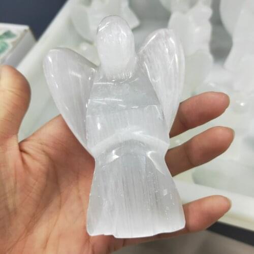 1pcs 10cm Natural selenite angelGemstone Guardian Angel Figurines Reiki Chakra Healing Crystal Stone