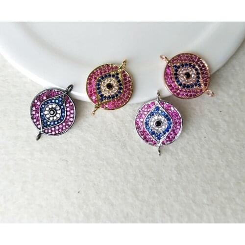 10Pcs Turkish Style Evil Eye Double Bails Connector CZ zircon Micro pave crystal Charm DIY Bracelet necklace Jewelry making C117