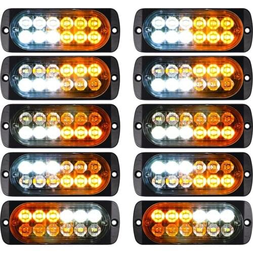 10X Emergency 12 LED Amber White Strobe Light Tow Truck Flashing 12V-24V
