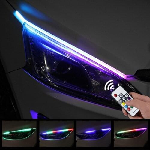 2PCS Car Daytime Running Lights with Turn Signal Light Colorful DRL Flowing Light Strip Waterproof Headlight Fog Lamp