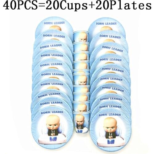 20Pcs/40Pcs Baby Boss High Quality Party Decorations Supplies Baby Boss Birthday Party Paper Cups Plates Party Supplies Set