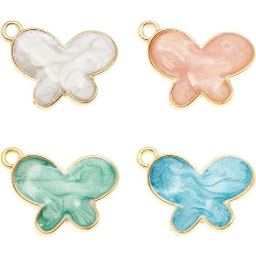 Julie Wang 4PCS Enamel Small Butterfly Shape Charms Solid Color Alloy Gold Tone Pendant Bracelet Jewelry Making Accessory