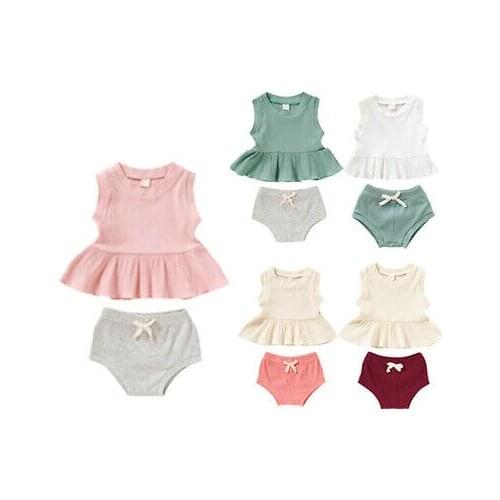 5 Colors Summer Newborn Baby Girls Clothes Sets Solid Ruffle Top Shorts Pants Cotton Outfits Sunsuit 2PCS