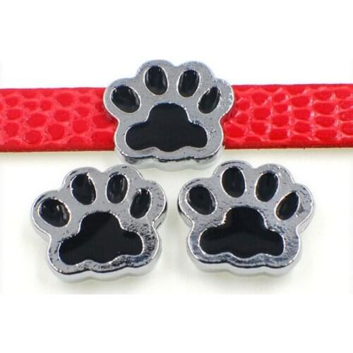 50PCS 8mm Alloy Enamel Black Footprint Slide Charms Slide Beads DIY 8mm Bracelets Wristbands,Belt Straps Pet Name Collar