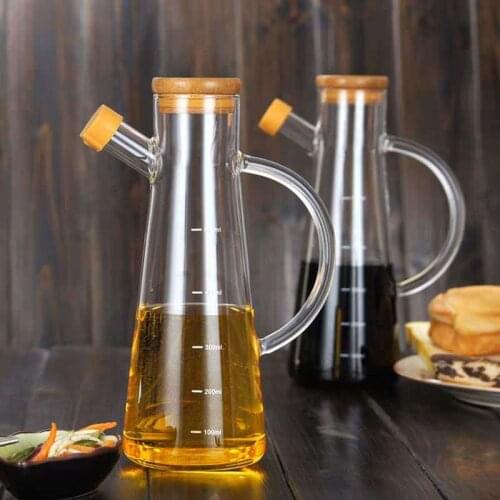 500ml Cooking Seasoning Bottle Dispenser High Borosilicate Glass Olive Oil Sauce Vinegar Pot Bottles Can With Handle Lid Cruet
