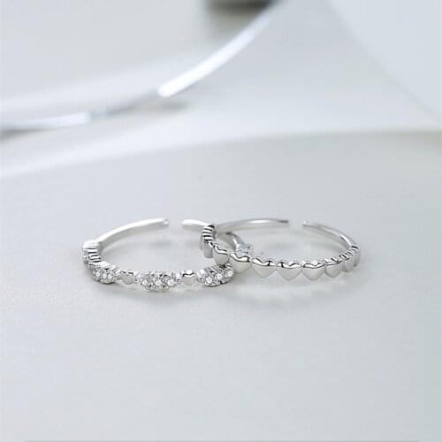 925 Sterling Silver Rings for Women Simple Zircon Heart Finger Rings Open Design Adjustable Engagement Jewelry Girlfriend Gift