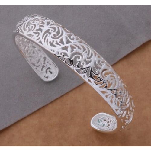 AB077 Hot High Quality Silver Color Fine Jewelry,Wholesale Fashion Jewelry High Quality Fashion Bangles Packet Hollow Bracelets