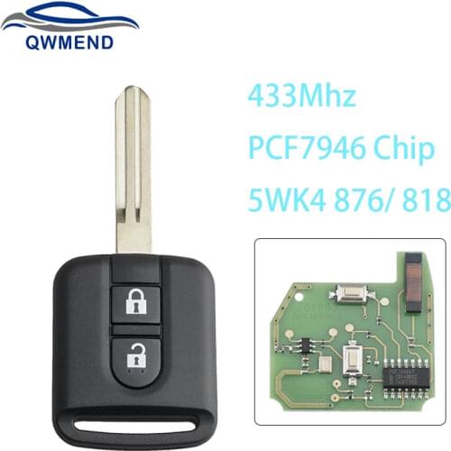 2BUT 433Mhz 5WK4 876/ 818 Remote Car Key for Nissan Qashqai Elgrand X-TRAIL Navara Micra K12 Note Cabster NV200 Pathfinder