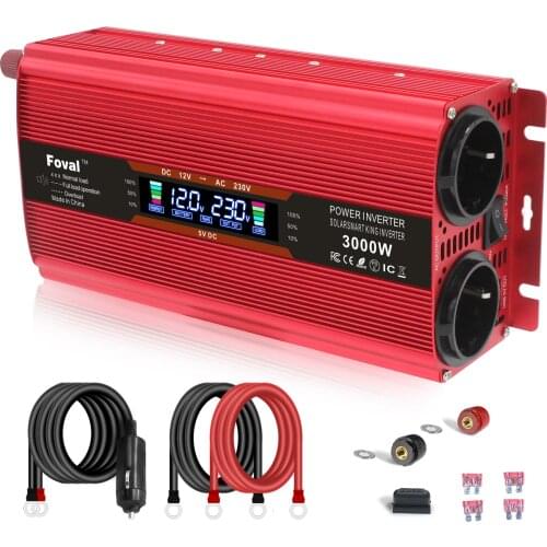 LCD 3000W Car Inverter DC 12V/24V to AC 220V 230V Voltage Display Solar Power Converter Dual EU Socket Replaceable Fuse инвертор