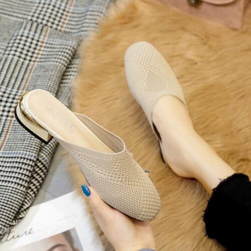 2020 new fashion spring and summer womens shoes Korean mesh casual slippers Baotou flat heel sets semi slippers sandals women