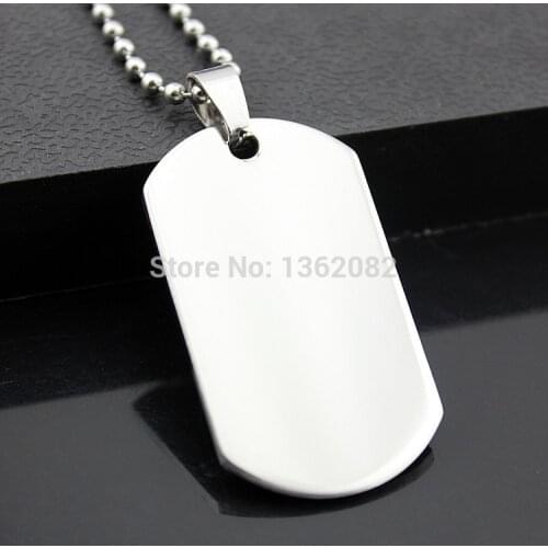 Military Army Style Silver Tone Polished Blank Dog Tag Men Women Stainless Steel Pendant 20" Bead Chain Necklace Gift MN271