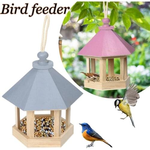 Wooden Pet Bird Feeders Hanging Type Outdoor Bird Seeds Food Feeder Tree Garden Snacks Bucket Holder Bird Feeder Feed Station