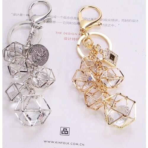 Elegant Crystal Rhinestone Geometric Keychain For Women Girls Gold Color Metal Car Key Rings Creative Fashion Jewelry Gift Q-005