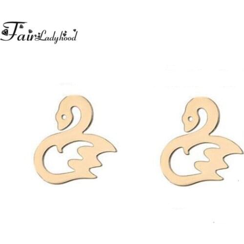 Fairladyhood 2018 Fashion Swan Hollow Swan Stud Earrings Stainless Steel Jewelry For Girl Gift
