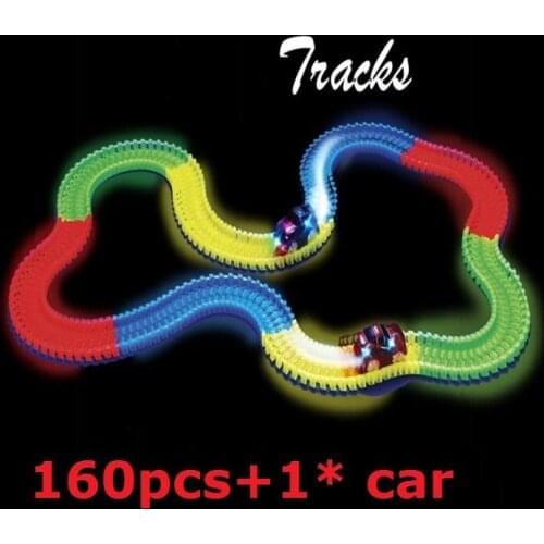 4 colors DIY Racing tracks* 160pcs That Bend,Flex&Glow with LED B/O Toys Car set* 1pc Puzzle Educational Toys gift