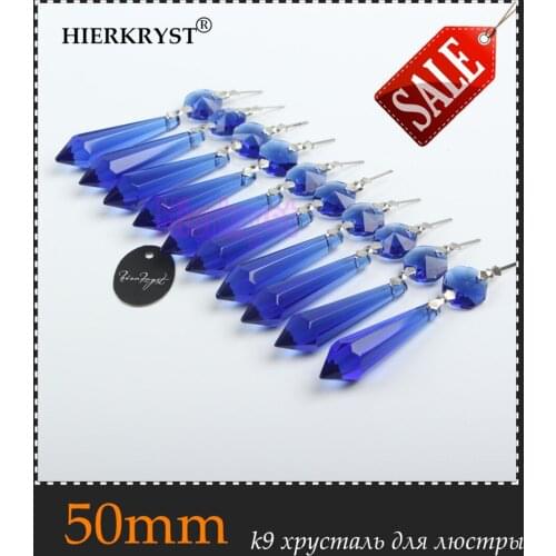 HIERKRYST 25 pcs/lot Blue Chandelier Glass Crystals Lamp Prisms Parts icicle Hanging Pendants 50mm 2" #2014A