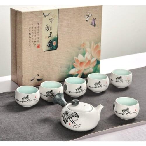 Chinese Kung Fu 7pcs Tea Sets Ceramic Portable Porcelain Tea Cups Tea Ceremony Teapot With Gift Box