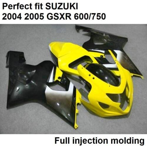 Injection molding free customize fairings for Suzuki GSXR600 k4 04 05 yellow black silver fairing kit GSXR750 2004 2005 WN76