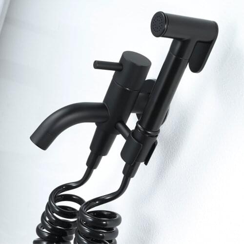 Matte Black Bidet Sprayer With Bracket Brass Single Cold Water Tap Bathroom Shower Cleaning Toilet Bidet Faucet HIDEEP