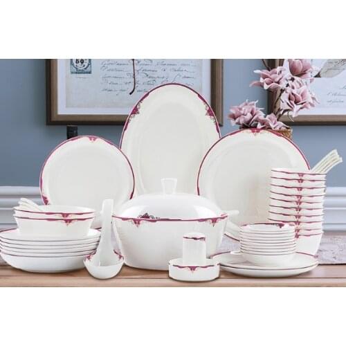 Fashion 56 Pieces Porcelain Tableware European Simple Dishes Combination Bowl Dishes Home Set Dinnerware Utensils Dinnerware Set