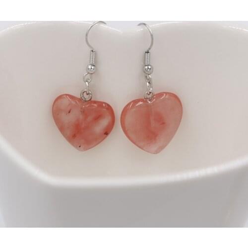Fashion Natural Stone Heart-shaped Dangle Earrings for Women Hypoallergenic Ear Hooks Female Drop Earrings Cute Color Earrings