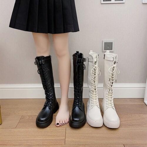 2020 New Warm Velvet Straight Womens Boots Autumn Winter Platform Mid-calf Boots White Female Fashion Brand Design Shoes