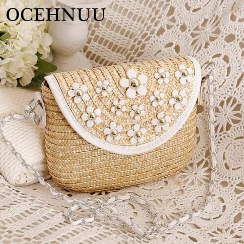 OCEHNUU Small Summer Crossbody Bags For Women Messenger Bags Clutch 2020 Chain Girls Beach Bag Straw Vacation Flowers Purse
