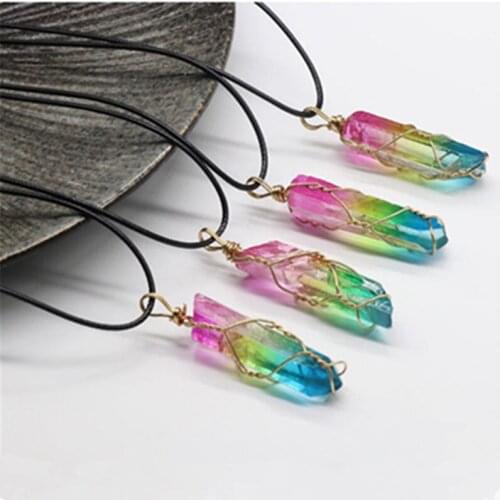 Natural Quartz Crystal Necklace & Pendant for Women Healing Stones Pendants Trendy Necklaces Men Irregular Rainbow jewelry Gifts