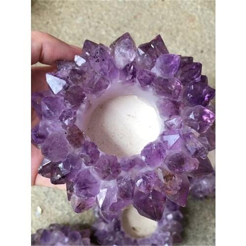 Natural Amethyst quartz gemstone crystal cluster lotus shape Tealight candle holder Most popular Candlestick for home decoratio