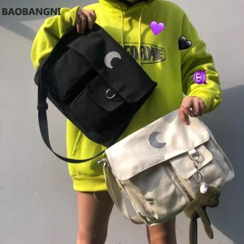 Simple Style Moon Large Capacity Handbags Harajuku Casual New Womens College Shoulder Bags Canvas Chic Crossbody Bags