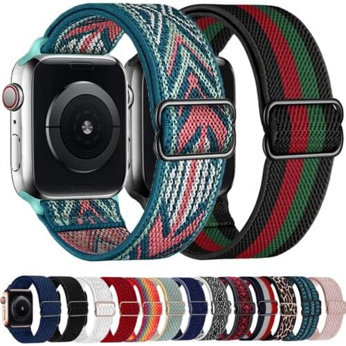 Strap for Apple Watch Band Watchband Bracelet Belt 44mm 3 38mm SE iwatch Series 4 5 6 40mm 42mm Adjustable Elastic Nylon Loop