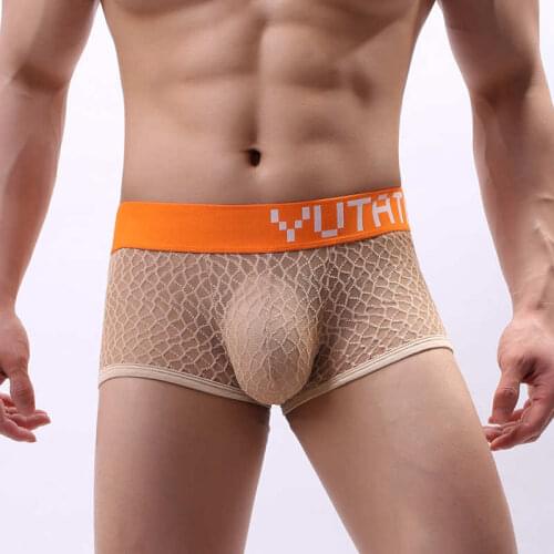 Sexy Underwear Mens Transparent Boxer Shorts Soft Underpants Sheer Mesh Underwear Homme Cueca Breathable Male Bulge Pouch Boxers
