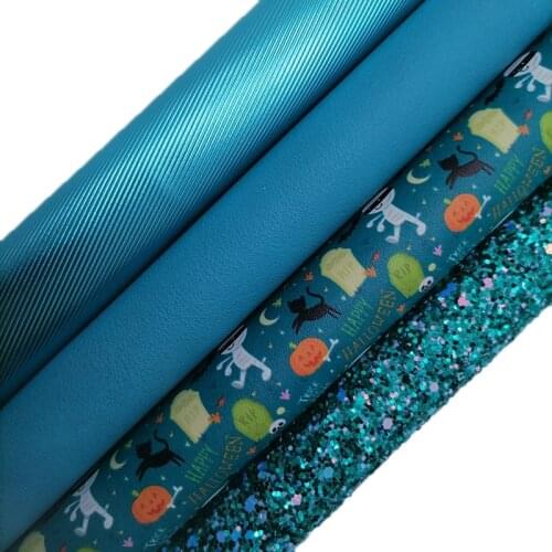 Blue Glitter leather, Zombies Printed synthetic leather, Stripes Embossed Faux Leather Sheets For Bow A4 21x29CM KM664