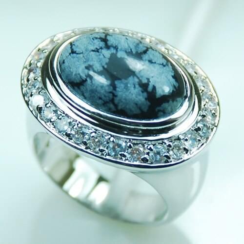 Snowflake Obsidian 925 Sterling Silver Ring Size 6 7 8 9 10 F982