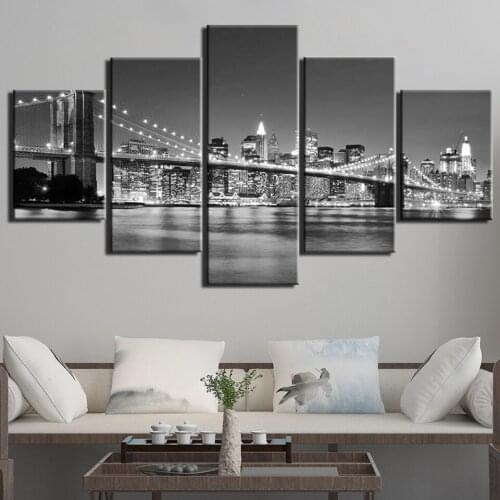 Modern 5 panels New York City Brooklyn Bridge,Crystal Paintings Diamond Embroidery Full 5d Diy diamond painting landscape,EE2072