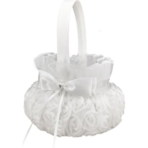 Wedding Flower Basket Girl Basket Romantic Bowknot Ceremony Party Rose Storage Candy Small Gift Container Party Wedding