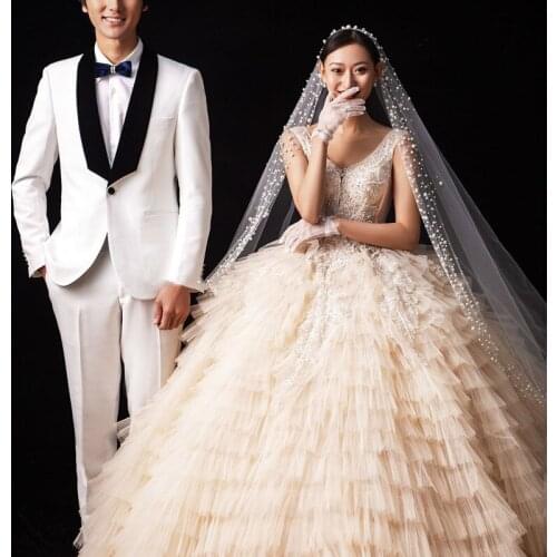 Amazing Pearls Beaded Ivory Cathedral Bride Veil 3m*3m Bridal Hair Accessories New Velos De Novia Catedral Wedding Veils