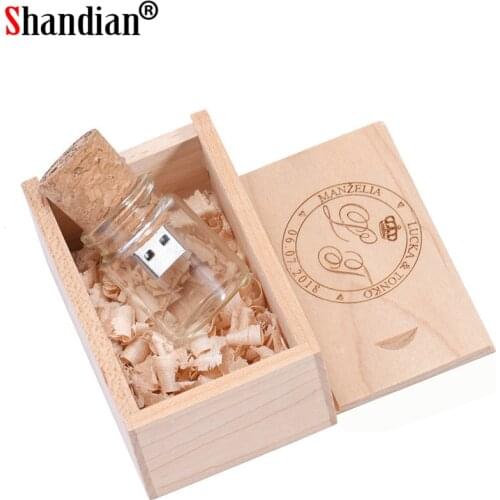 SHANDIAN free custom logo Glass bottle USB + BOX Flash Drive Pendrive 64GB 32GB 16GB 8GB 4GB pendrive photography wedding gifts