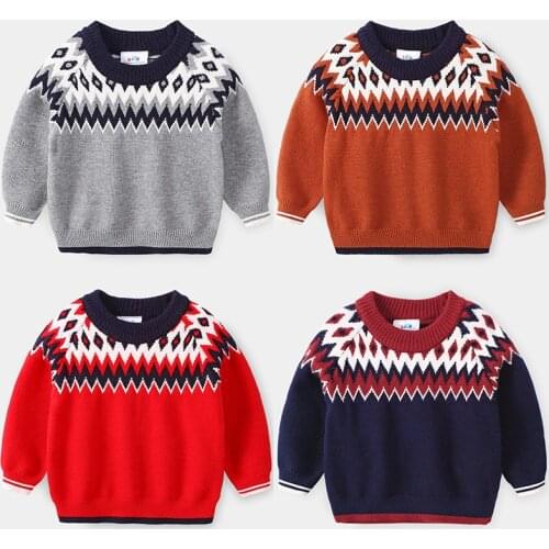 2020 Autumn Winter 2 3 4 6 8 9 10 Years Christmas Gift O-Neck Knitted Handsome Kids Ethnic Style Soft Sweater For Kids Baby Boys